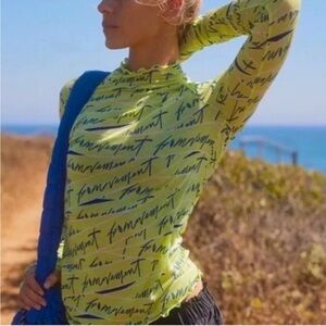 NWOT FP Movement High Jump Printed Logo Long-Sleeve Tee Limeade Combo Size Small